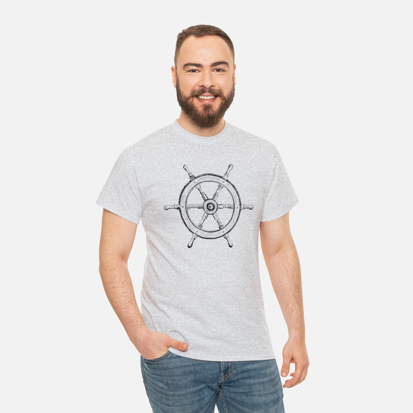 🌊 Ship Wheel Graphic T-Shirt — Heavy Cotton