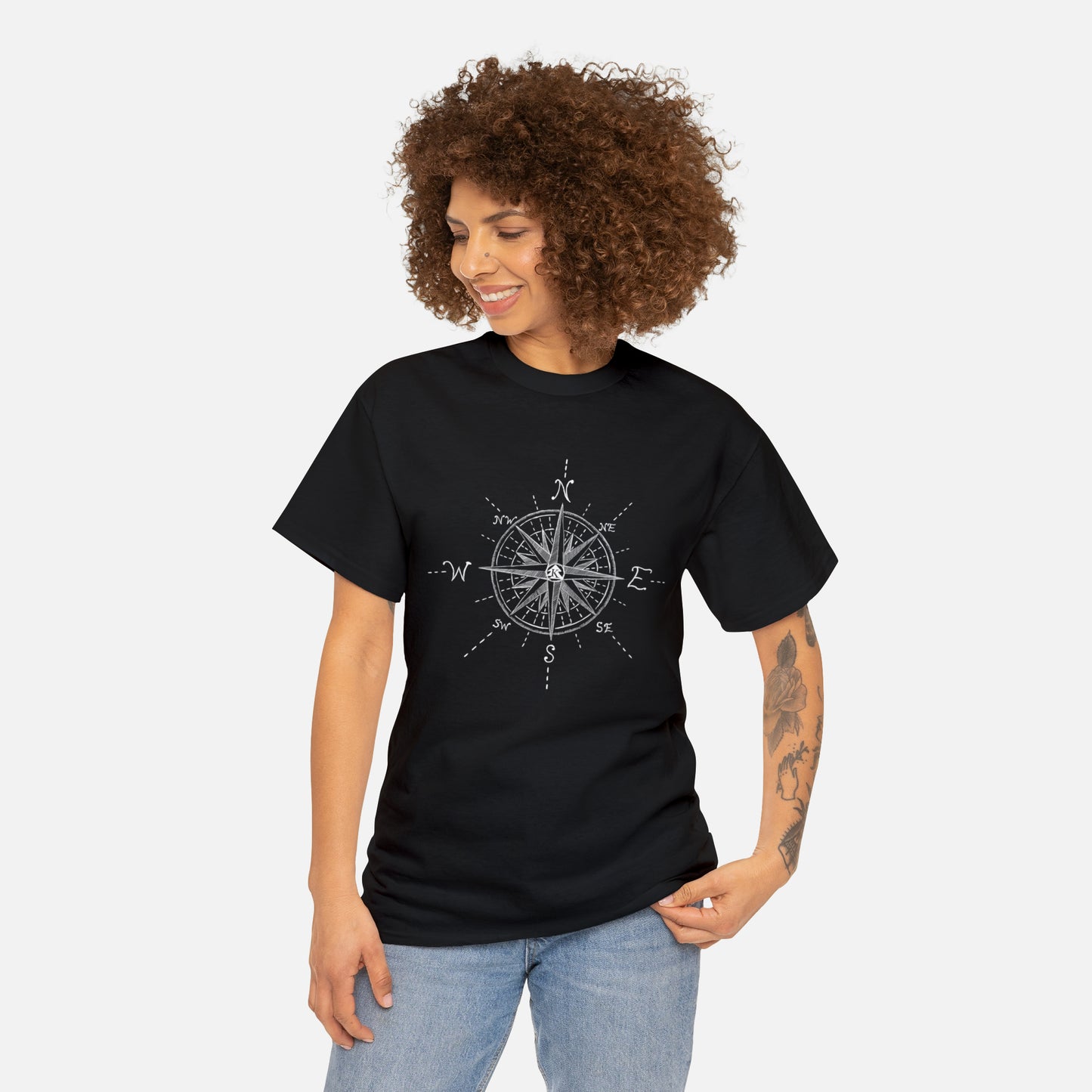 🧭 Compass Rose Graphic T-Shirt — Adult Heavy Cotton