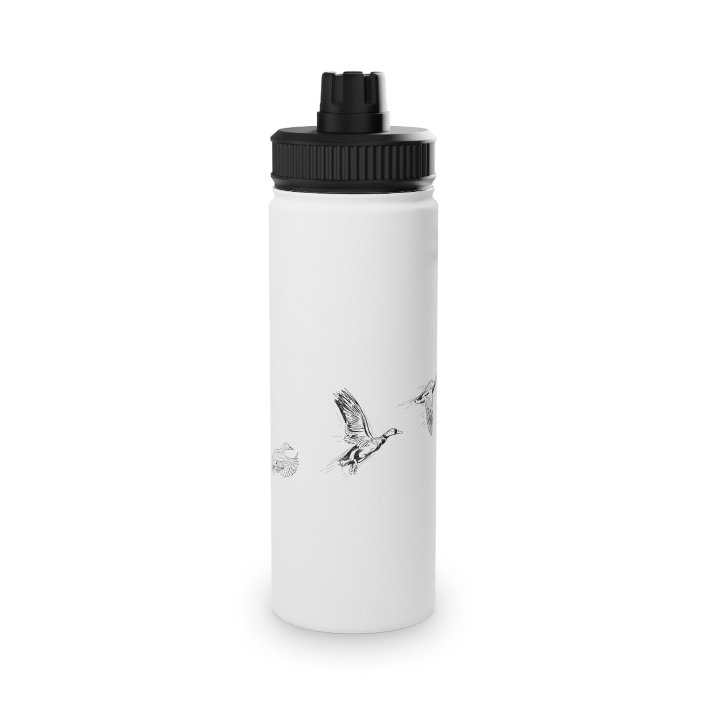 Three Flying Ducks Graphic - Stainless Steel Water Bottle, Sports Lid