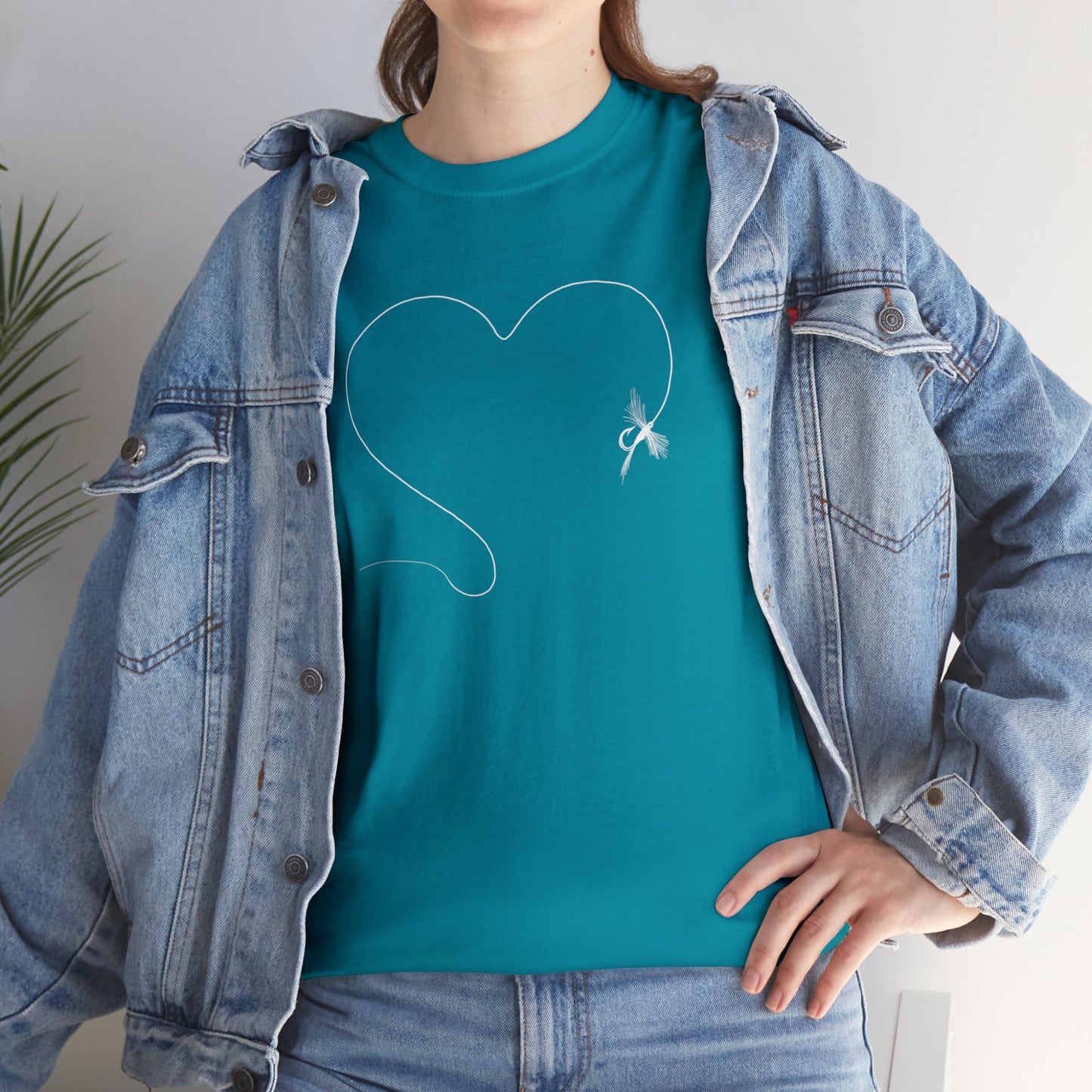 🎣 Fly Fishing Heart Graphic T-Shirt — Heavy Cotton