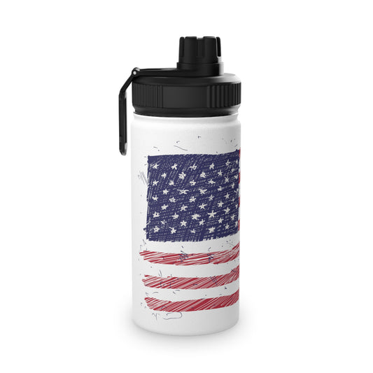 American Flag Illustration - Stainless Steel Water Bottle, Sports Lid