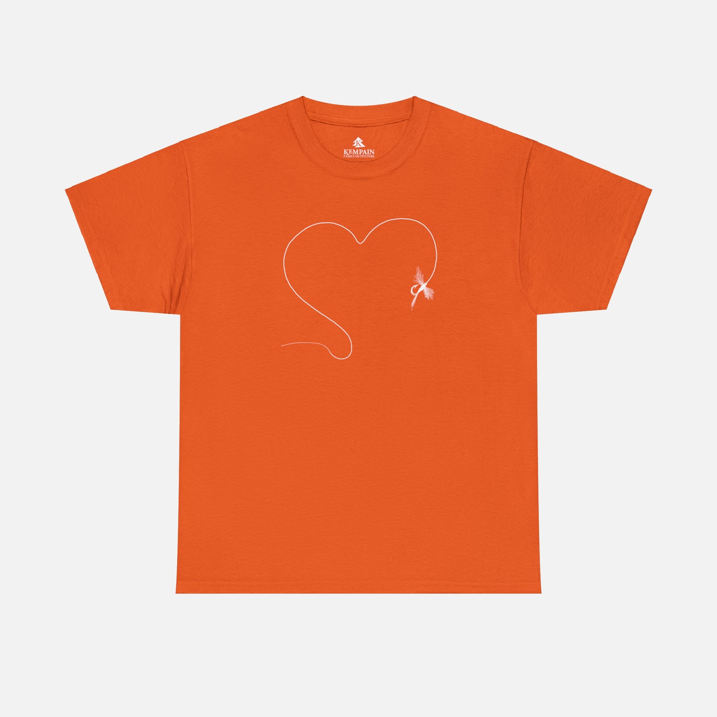 🎣 Fly Fishing Heart Graphic T-Shirt — Heavy Cotton