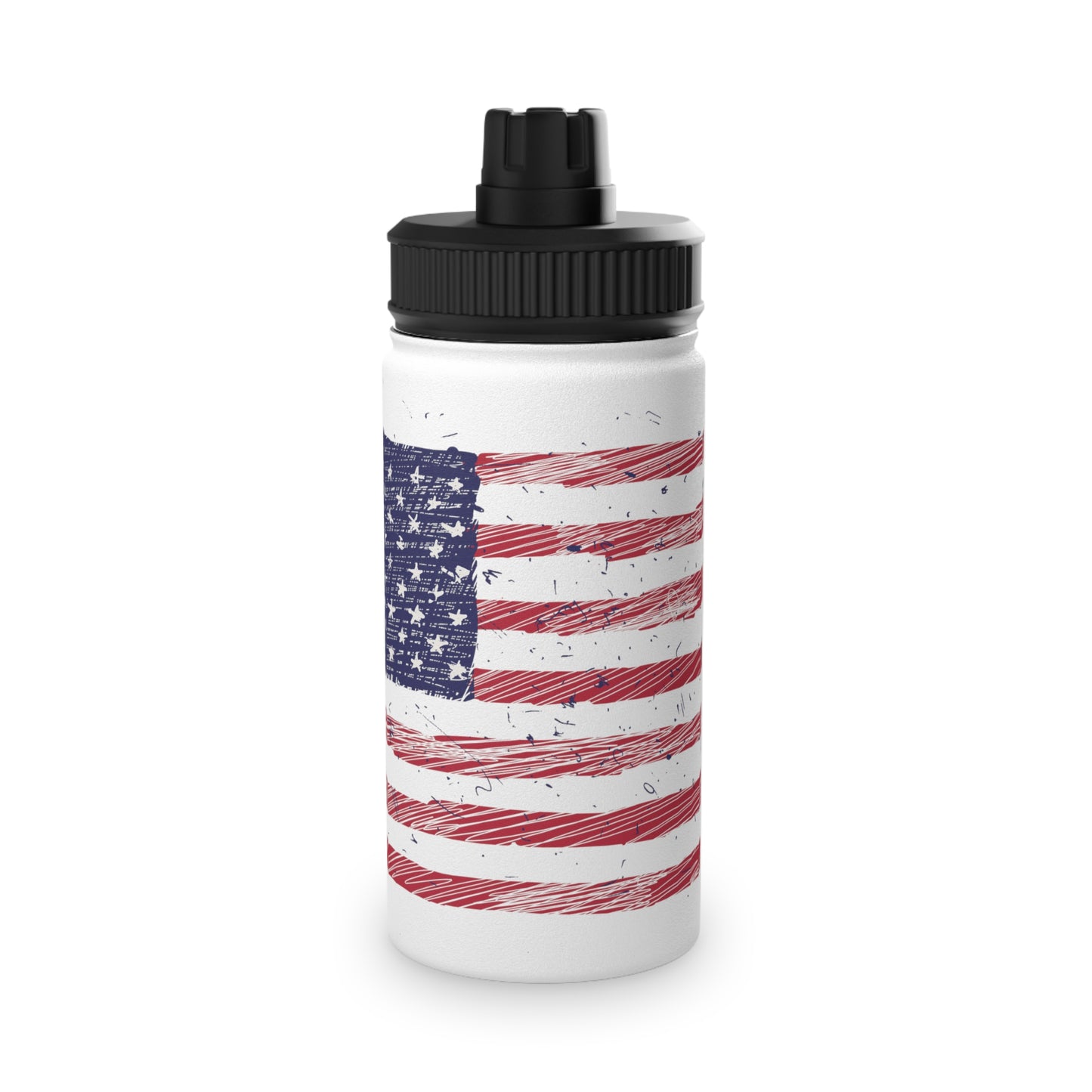 American Flag Illustration - Stainless Steel Water Bottle, Sports Lid