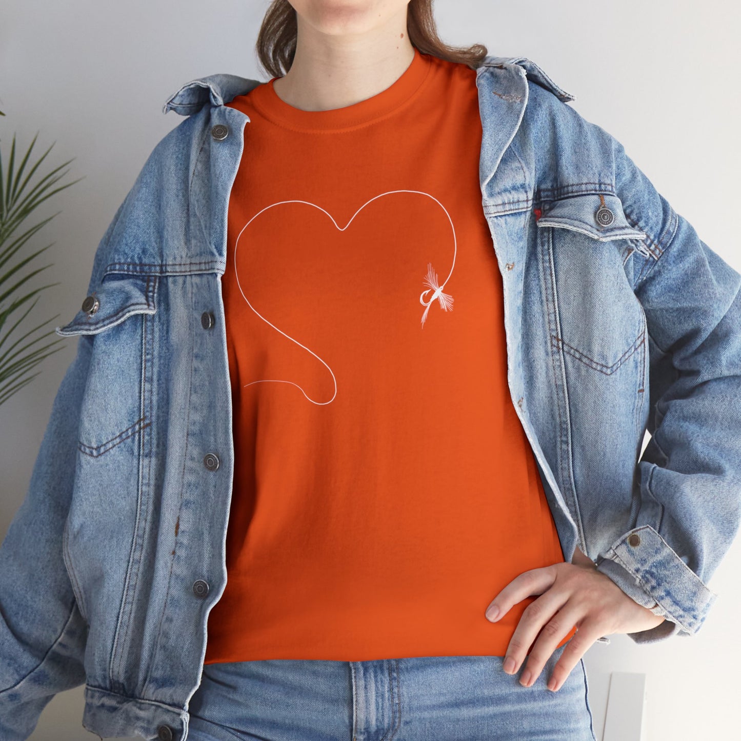 🎣 Fly Fishing Heart Graphic T-Shirt — Heavy Cotton