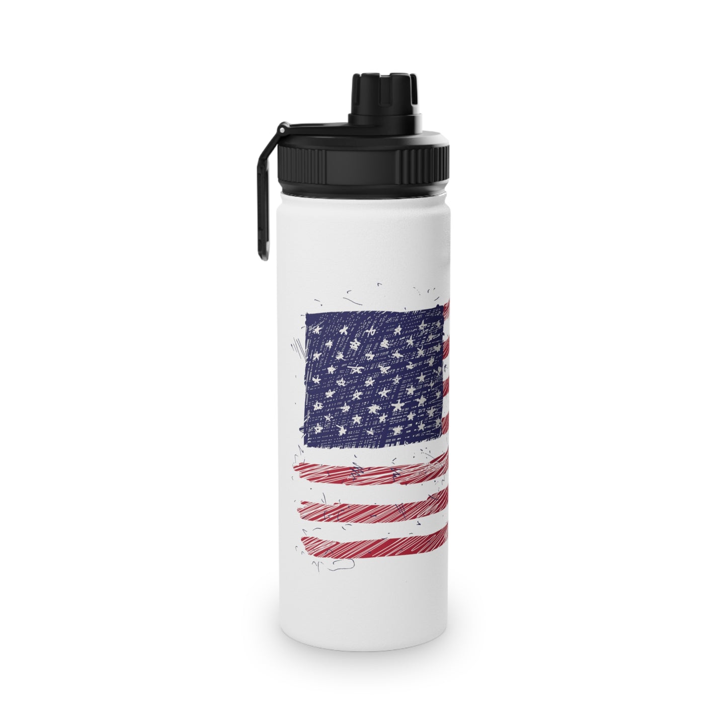 American Flag Illustration - Stainless Steel Water Bottle, Sports Lid