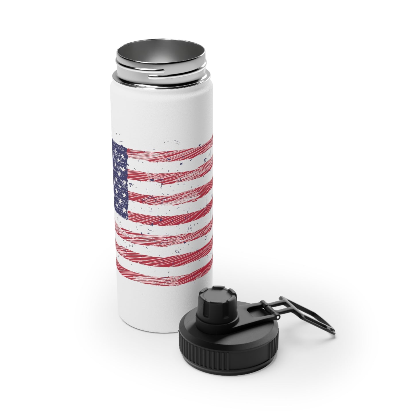 American Flag Illustration - Stainless Steel Water Bottle, Sports Lid