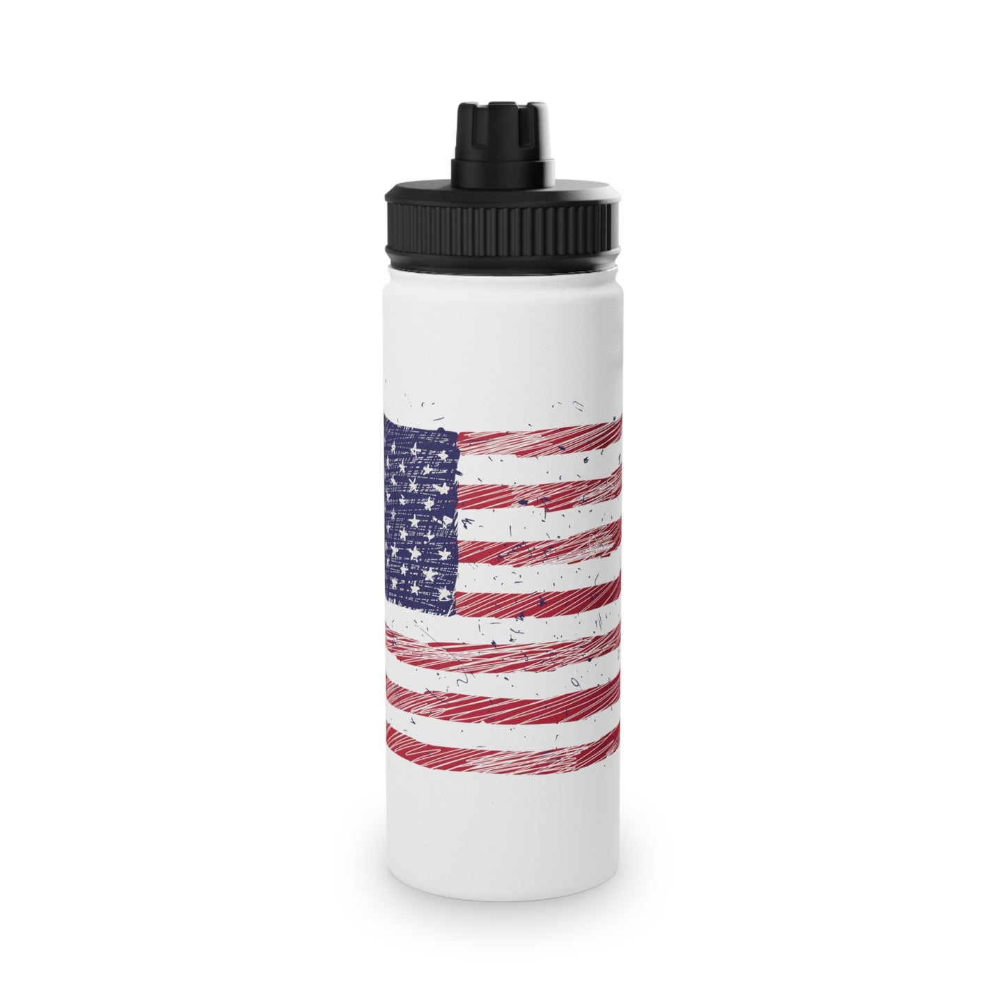 American Flag Illustration - Stainless Steel Water Bottle, Sports Lid