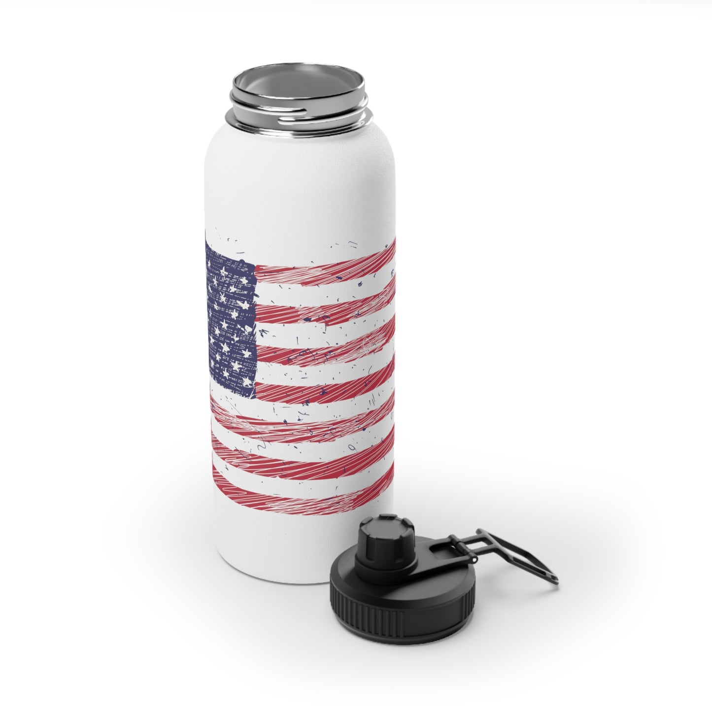 American Flag Illustration - Stainless Steel Water Bottle, Sports Lid