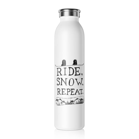 Slim Water Bottle, Ride Snow Repeat Snowboarding Drawing, Custom Text, Personalized Insulated Flask, Sports Water Container, Travel Tumbler