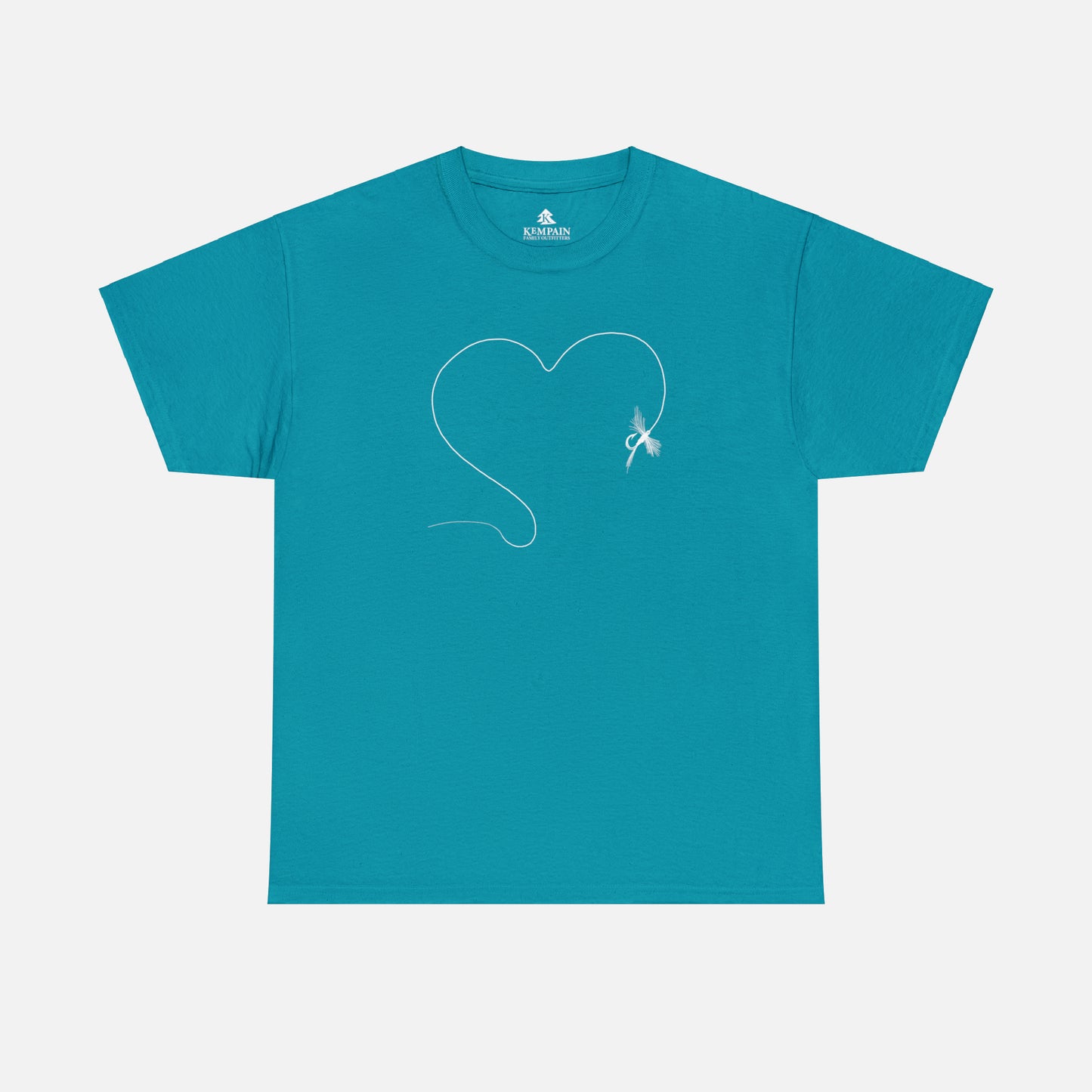 🎣 Fly Fishing Heart Graphic T-Shirt — Heavy Cotton