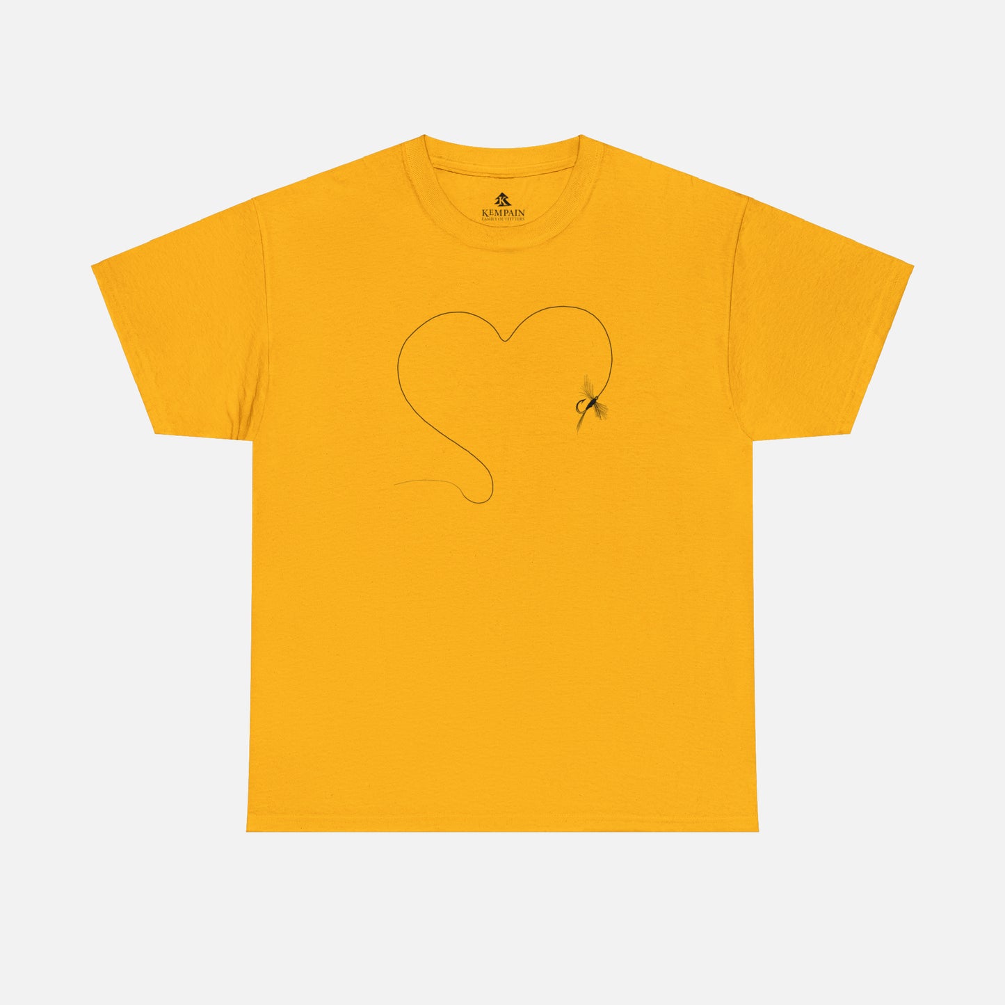 🎣 Fly Fishing Heart Graphic T-Shirt — Heavy Cotton