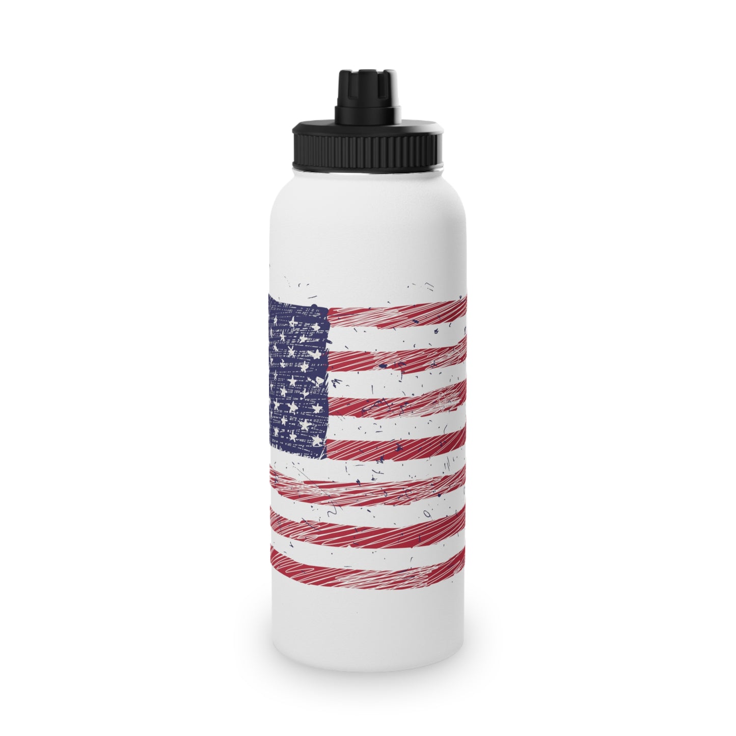 American Flag Illustration - Stainless Steel Water Bottle, Sports Lid