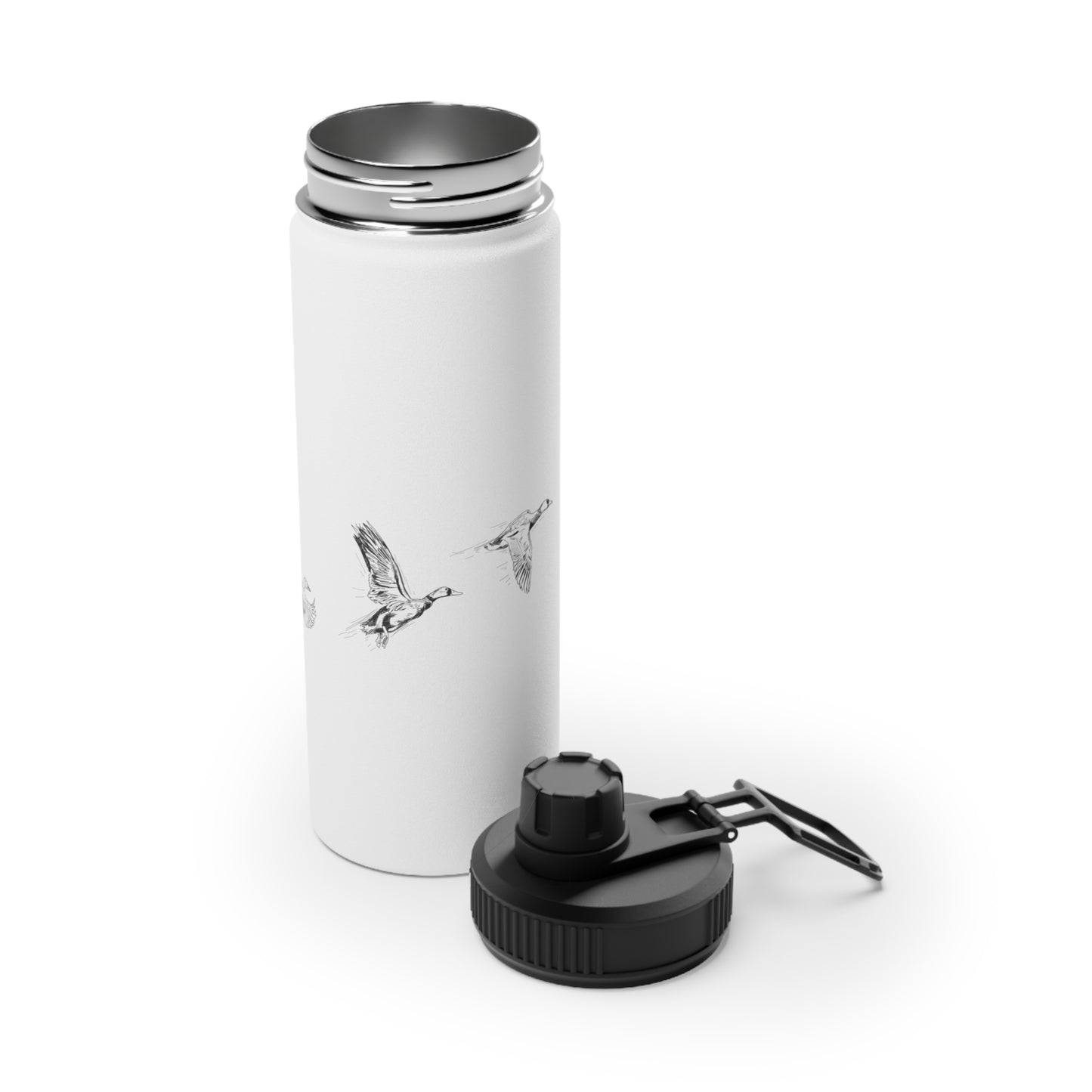 Three Flying Ducks Graphic - Stainless Steel Water Bottle, Sports Lid