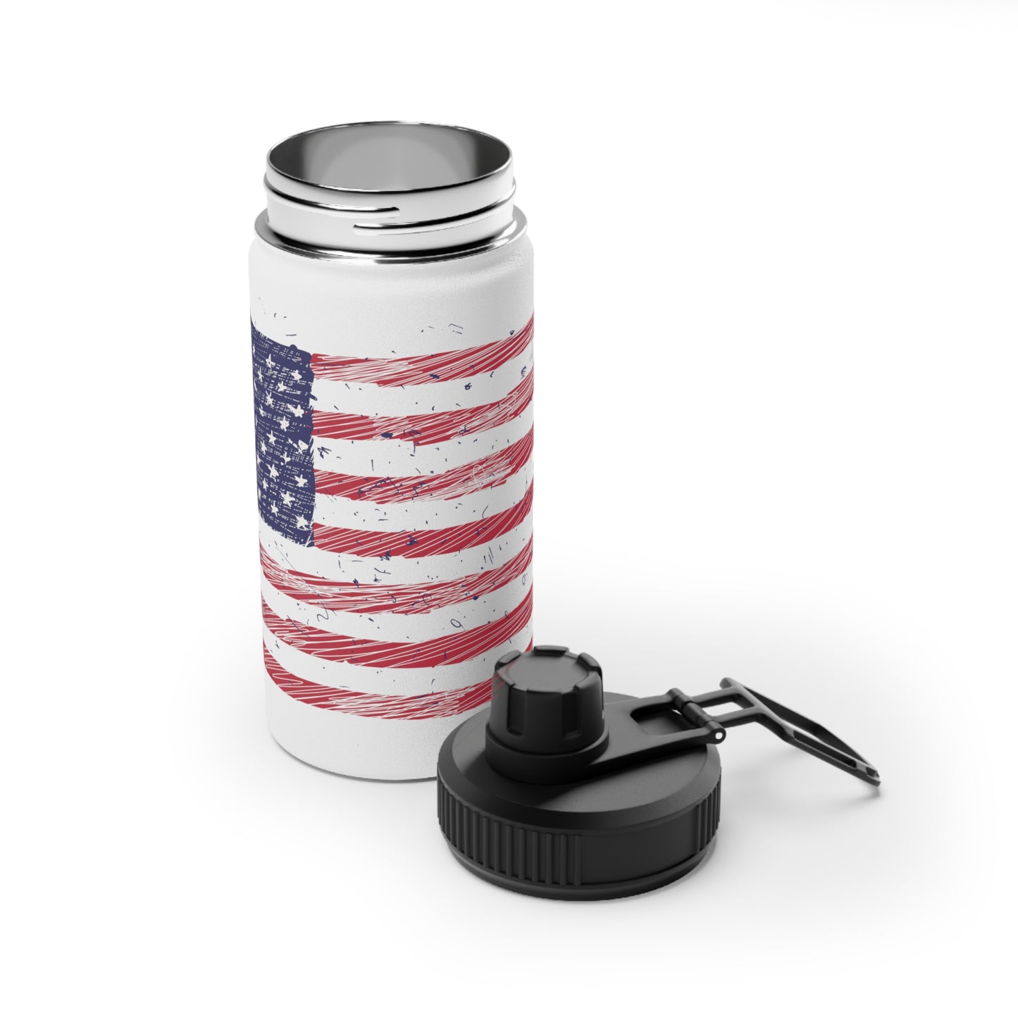 American Flag Illustration - Stainless Steel Water Bottle, Sports Lid