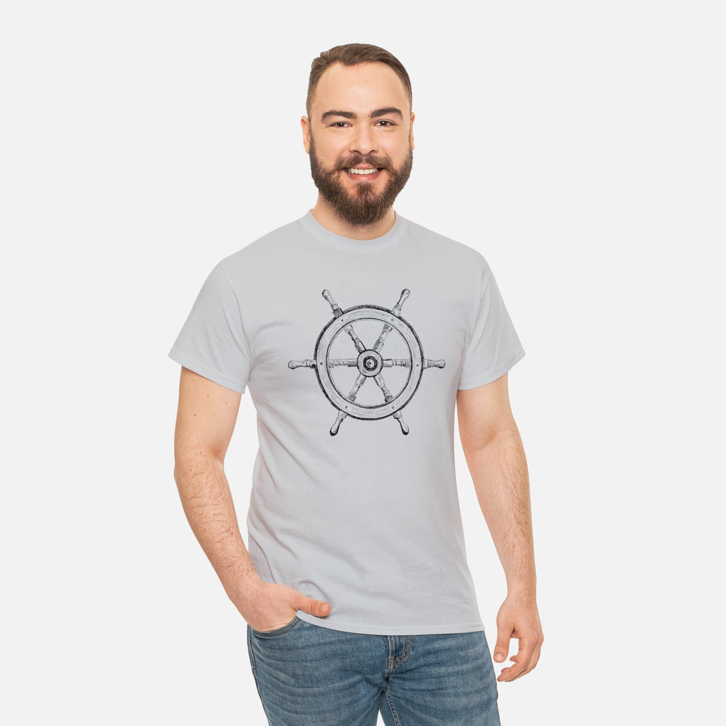 🌊 Ship Wheel Graphic T-Shirt — Heavy Cotton