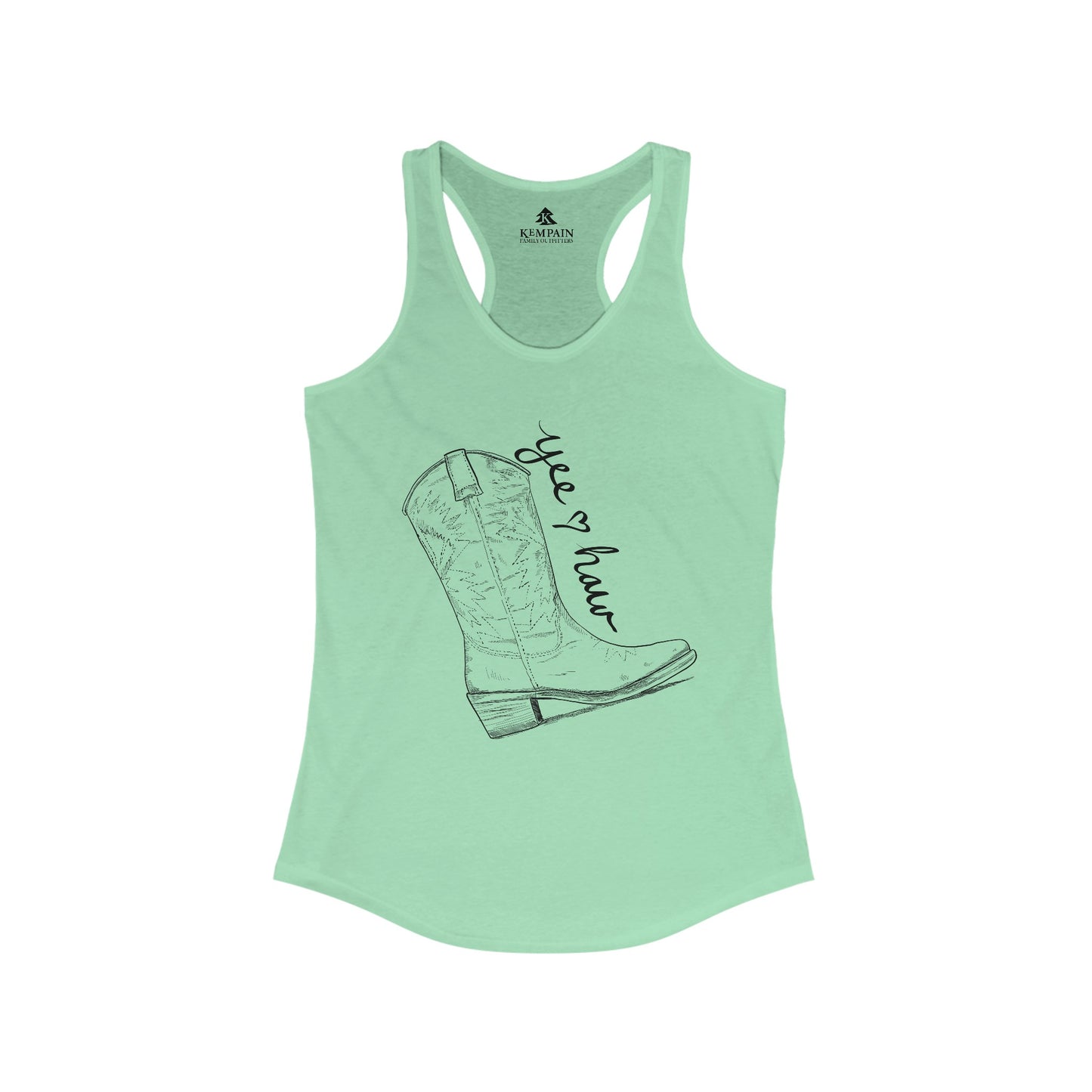 Racerback Tank with Cowgirl Boots and Yee Haw Text