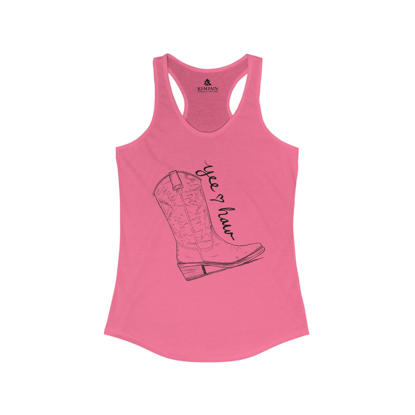 Racerback Tank with Cowgirl Boots and Yee Haw Text