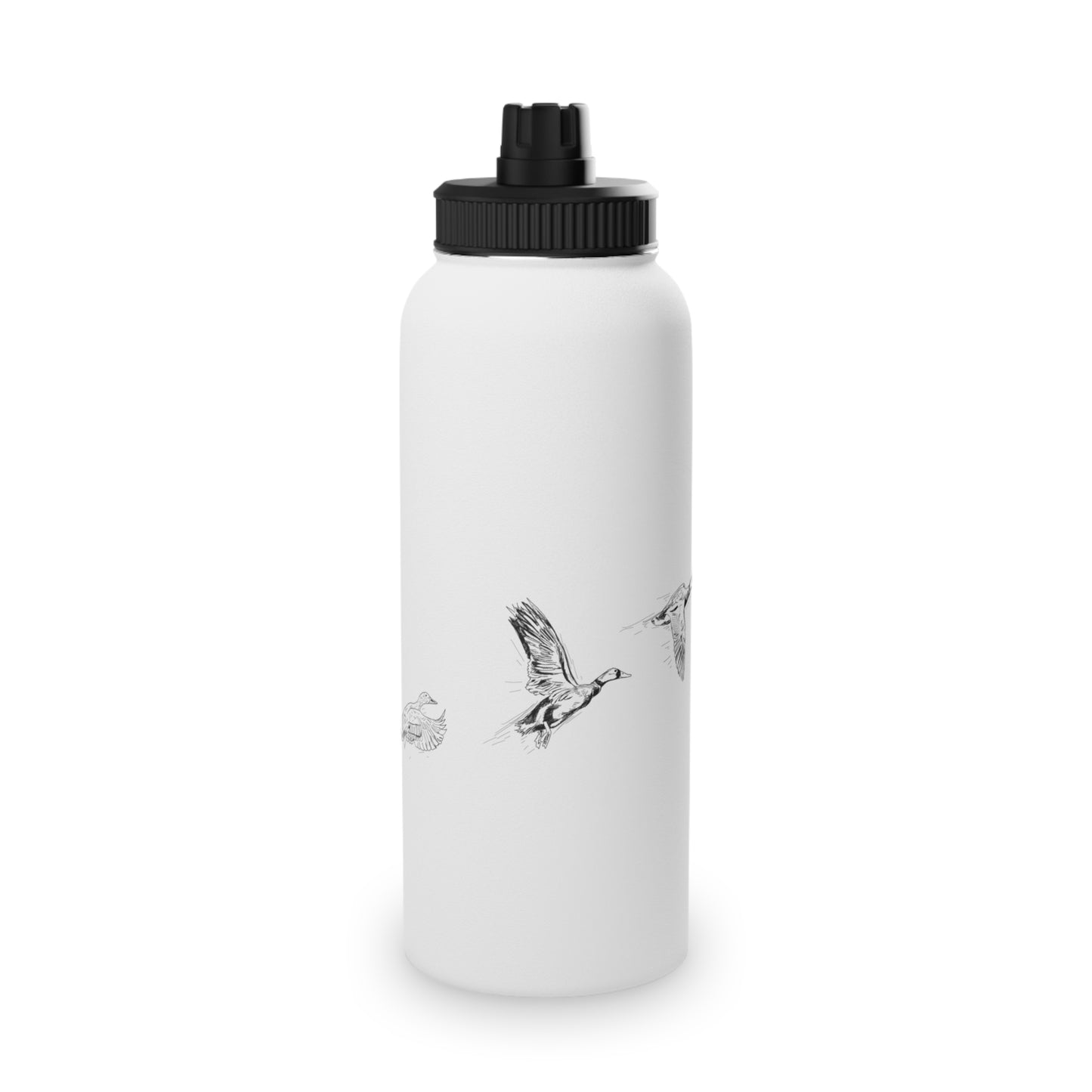 Three Flying Ducks Graphic - Stainless Steel Water Bottle, Sports Lid