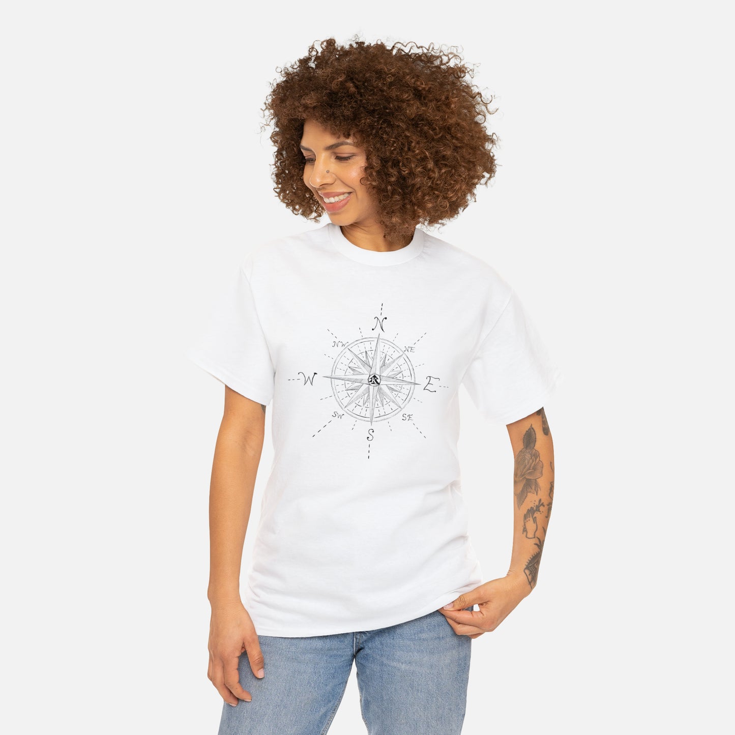 🧭 Compass Rose Graphic T-Shirt — Adult Heavy Cotton