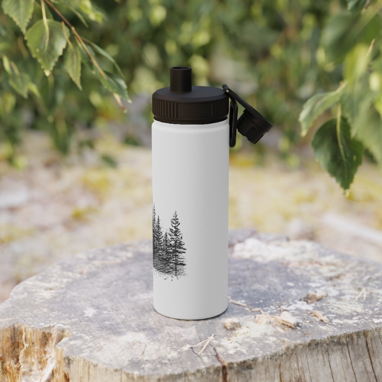 Forest Illustration Stainless Steel Water Bottle, Sports Lid