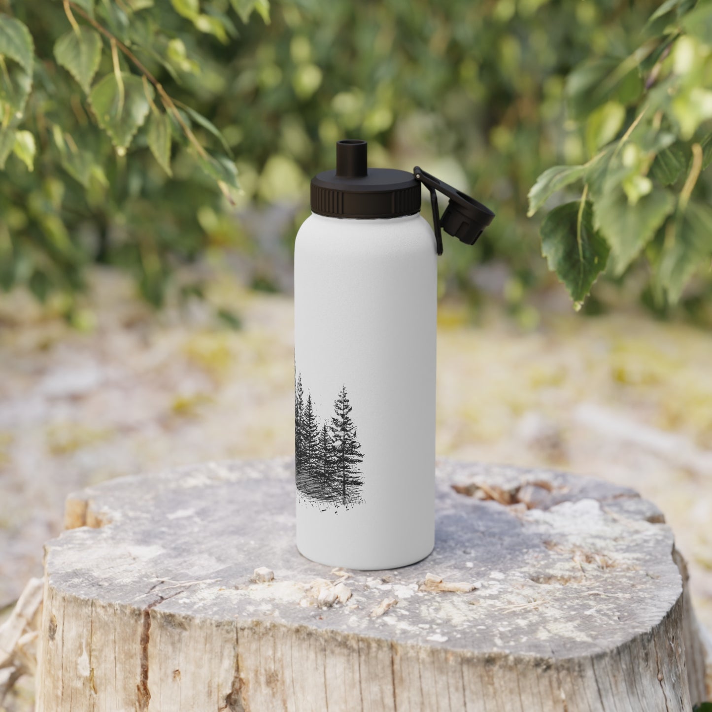 Forest Illustration Stainless Steel Water Bottle, Sports Lid