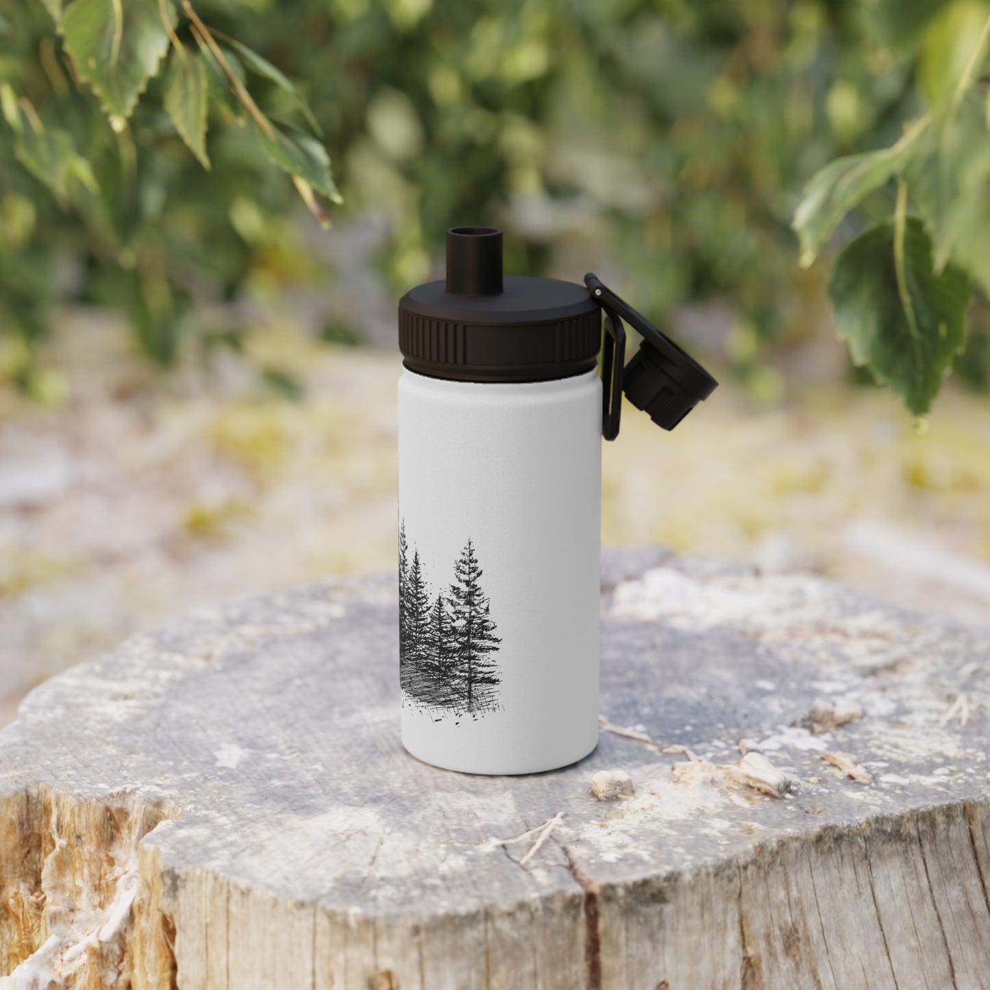 Forest Illustration Stainless Steel Water Bottle, Sports Lid