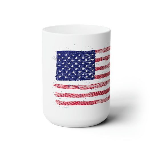 Ceramic Mug 15oz — American Flag Illustration