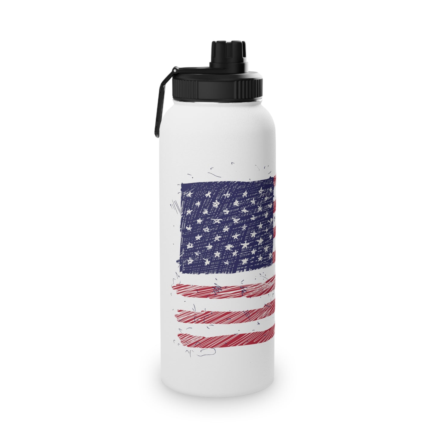 American Flag Illustration - Stainless Steel Water Bottle, Sports Lid