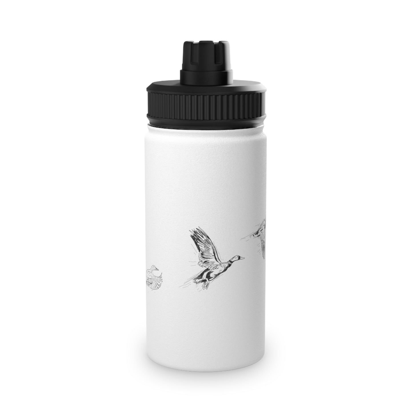 Three Flying Ducks Graphic - Stainless Steel Water Bottle, Sports Lid