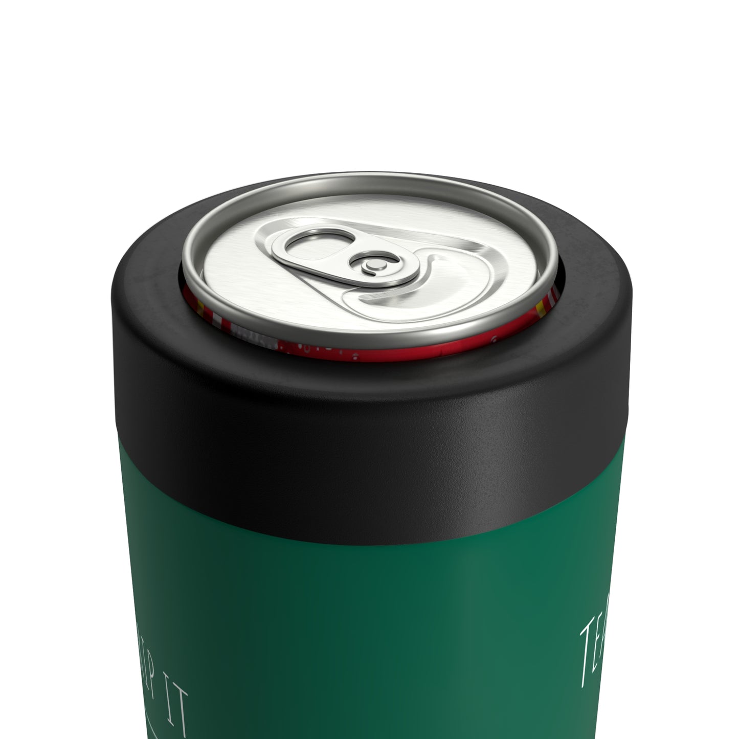 Green metal can holder featuring custom golf team names and funny player roles, perfect for golf enthusiasts and 4-some gifts. Ideal for tournaments, Father’s Day, and birthdays.