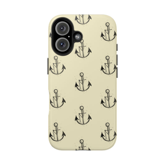 iPhone-Case-Front view of a nautical-themed ship anchor pattern with repeating anchor designs.