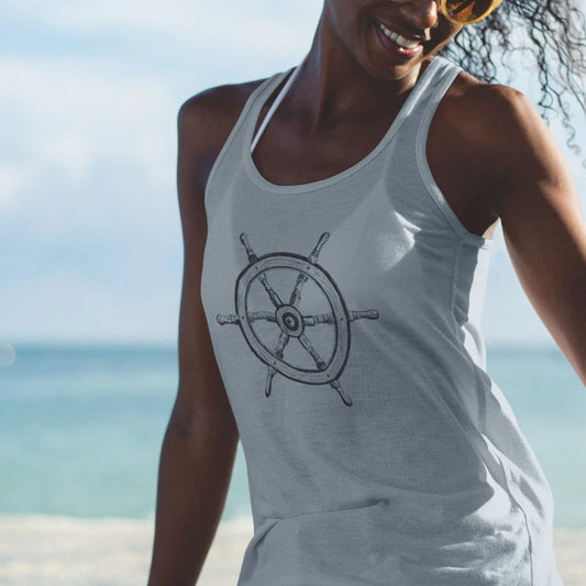 🌊 Ship Wheel Graphic Racerback Tank Top